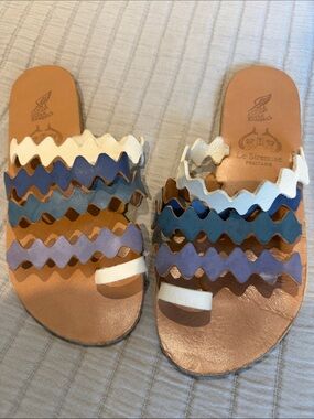 Ancient Greek Sandals Multicolor Wavy Leather Slide Sandals